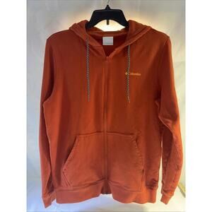 Columbia Men's Zip Fleece Jacket Size M Orange Hooded Full Zipped